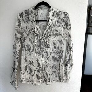 Women’s Shirts By Cino Women’s Button Up With Ruffles Blouse White Gray Size M